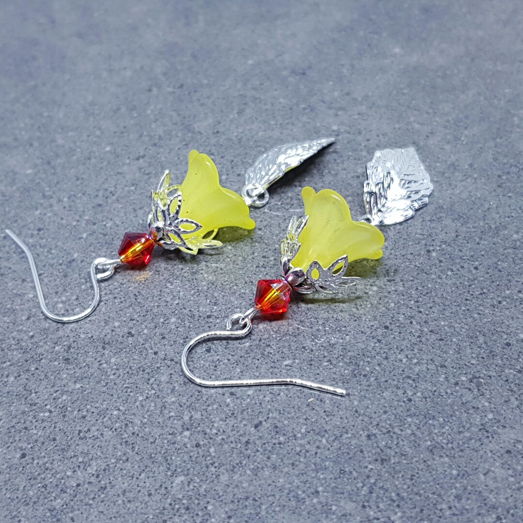 Spring Flower Earrings, Choice of Ear Wires, Yellow Bellflower, Silver ...