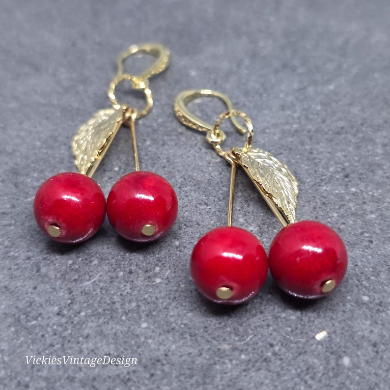 Glass Cherry Earrings, Berry Earrings, Hypoallergenic Ear Wires, Glass Jewelry, Fruit Earrings image 6