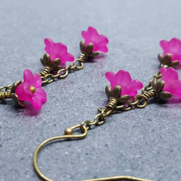 Flower Earrings, Hypoallergenic Ear Wires, Hot Pink Earrings, Boho Jewelry, Simple Vintage Earrings