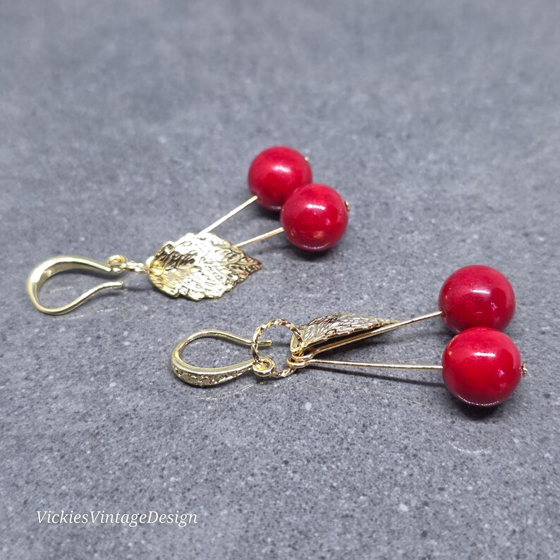 Glass Cherry Earrings, Berry Earrings, Hypoallergenic Ear Wires, Glass Jewelry, Fruit Earrings image 10