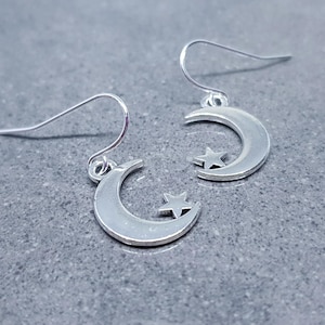 Crescent Moon and Star Earrings, Hypoallergenic Ear Wires, Star Earrings, Crescent Moon Earrings