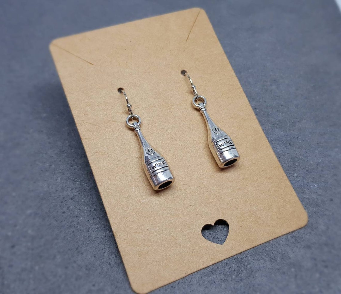 Wine Bottle Earrings Hypoallergenic Ear Wires Silver Wine Etsy UK