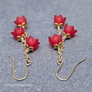 Flower Earrings, Hypoallergenic Ear Wires, Red Earrings, Boho Jewelry, Simple Vintage Earrings