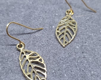 Pendientes de hoja, alambres hipoalergénicos para las orejas, pendientes de hoja de oro, pendientes de árbol, pendientes de hoja, joyería de hoja de oro, regalo para ella