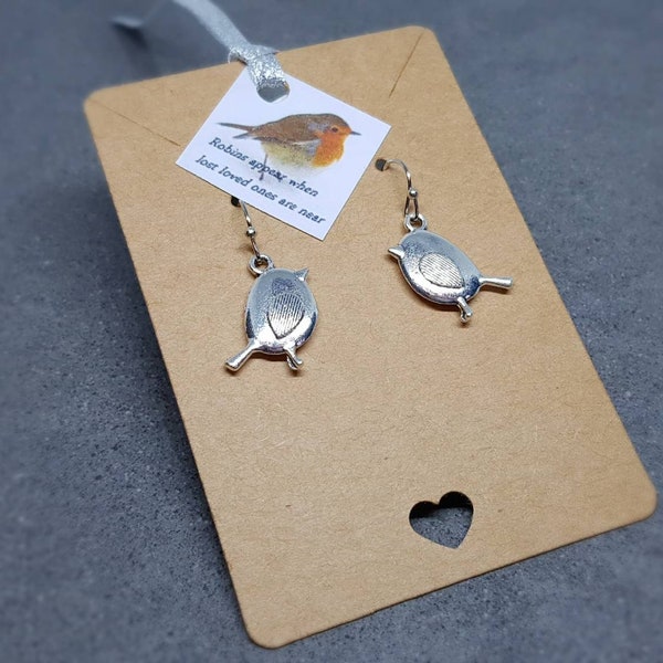 Robin Earrings, Hypoallergenic Ear Wires, Sympathy Keepsake Jewellery, Remembrance, Lost Loved Ones Are Near, Grief Gift, Uplifting Message
