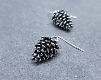Pendientes de piña de plata, alambres para orejas hipoalergénicos, joyas de otoño e invierno