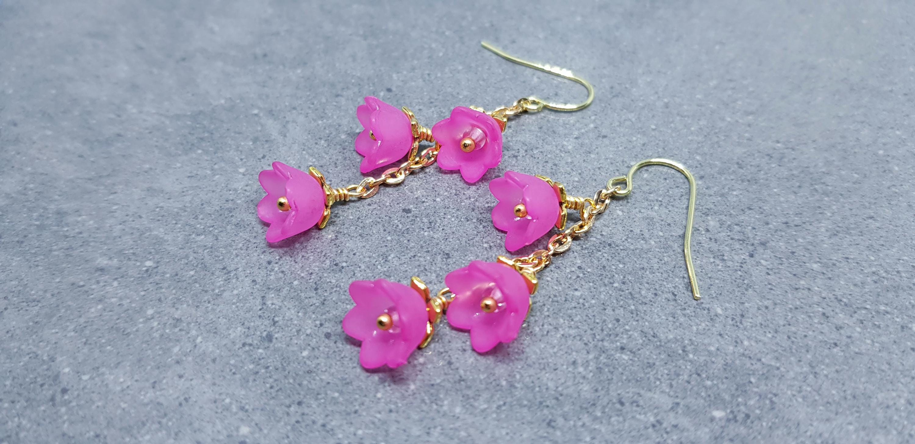 Flower Earrings, Hypoallergenic Ear Wires, Hot Pink Earrings, Boho Jewelry, Simple Vintage Earrings