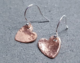 Copper Heart Earrings, 925 Sterling Ear Wires, Solid Copper, Heart Earrings, Gift For Her