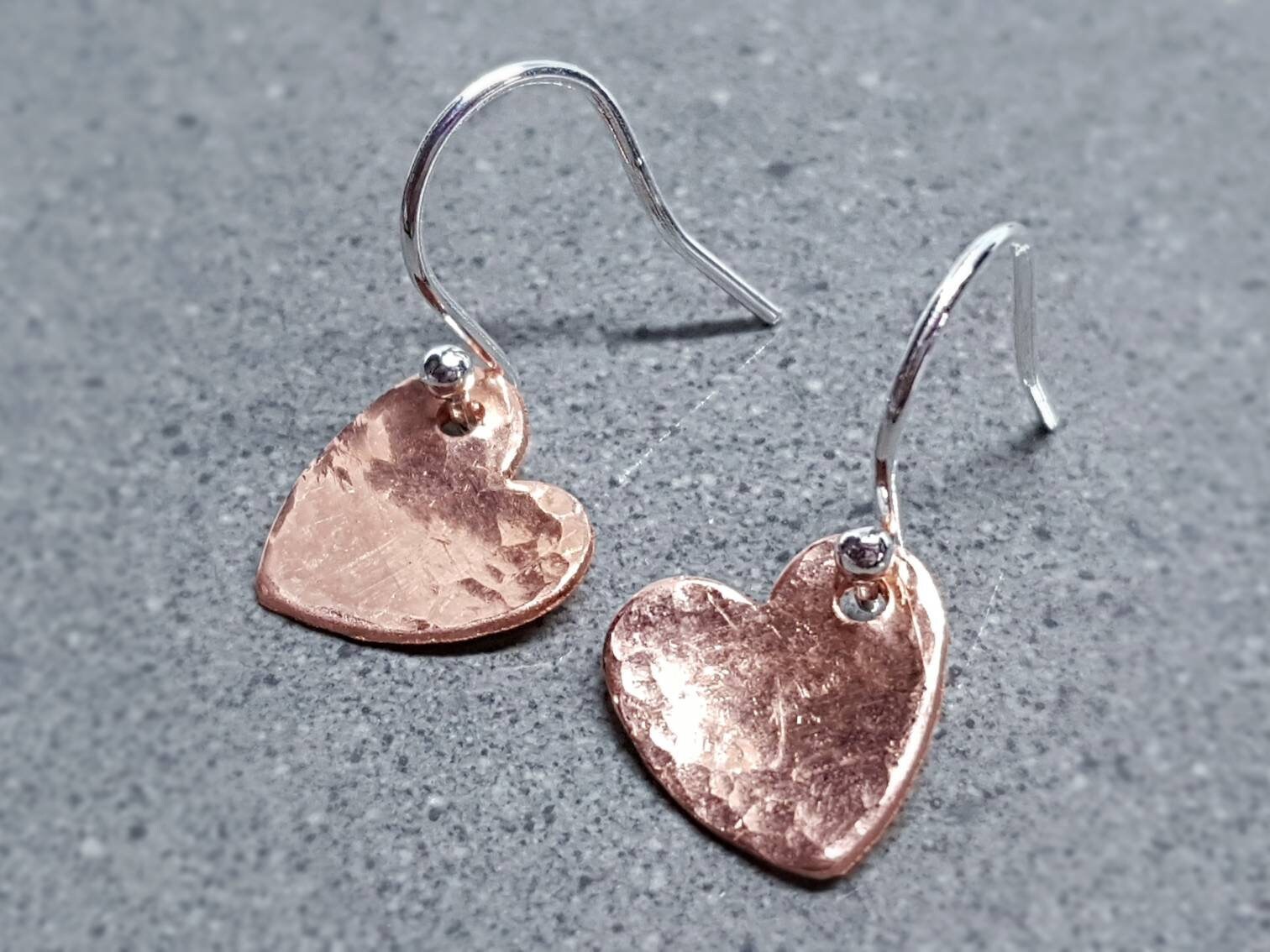 Copper Heart Earrings 925 Sterling Ear Wires Solid Copper Etsy Ireland