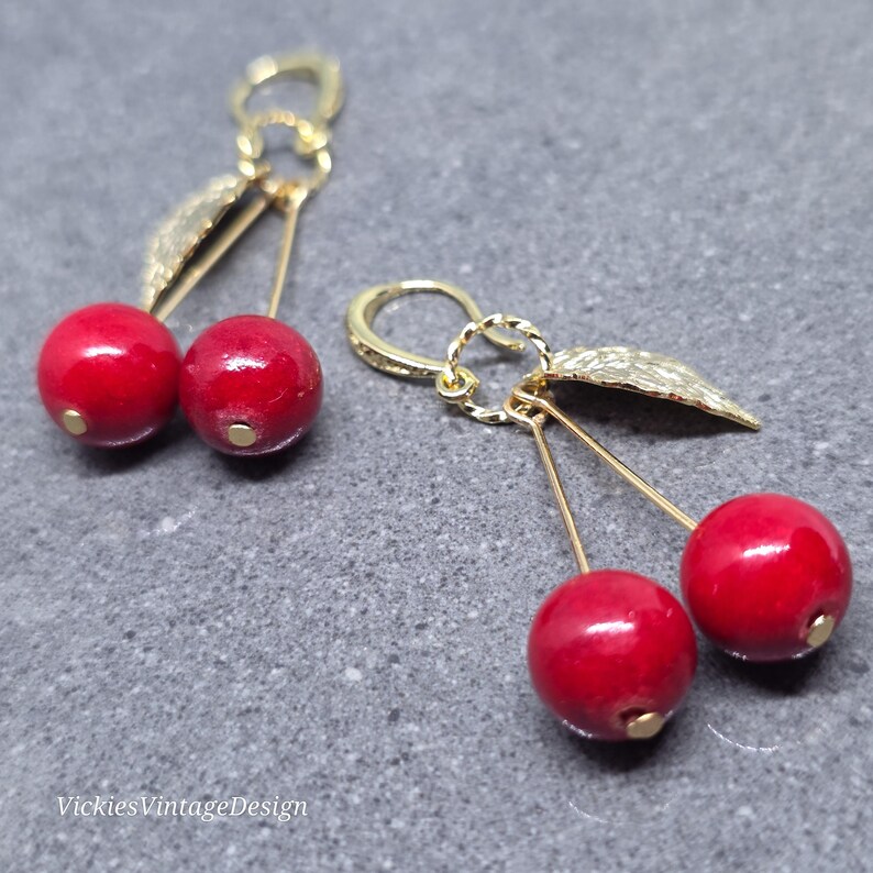 Glass Cherry Earrings, Berry Earrings, Hypoallergenic Ear Wires, Glass Jewelry, Fruit Earrings image 3