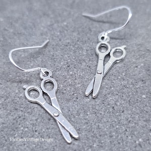 Pendientes de tijeras, ganchos hipoalergénicos, ganchos de plata de ley 925, ganchos bañados en plata, pendientes de costurera, joyería de peluquería