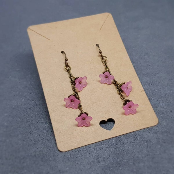 Flower Earrings, Hypoallergenic Ear Wires, Pink Earrings, Boho Jewelry, Simple Vintage Earrings