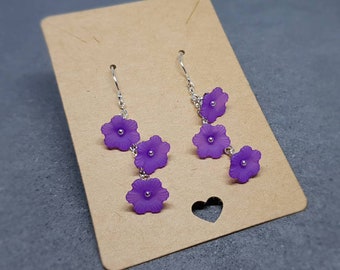 Flower Earrings, Hypoallergenic Ear Wires, Purple Earrings, Boho Jewelry, Simple Vintage Earrings