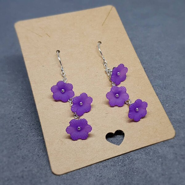 Flower Earrings, Hypoallergenic Ear Wires, Purple Earrings, Boho Jewelry, Simple Vintage Earrings