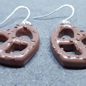 Pretzel Earrings, Hypoallergenic Ear Wires, Sterling Silver Ear wires, Chocolate Covered Petzel