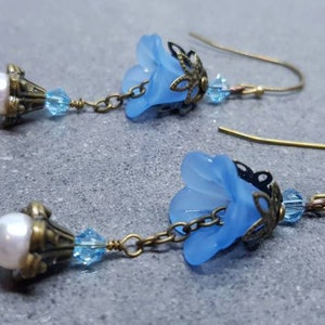 Blue Flower Earrings, Hypoallergenic or Sterling Silver Ear Wires, Primero Crystal Earrings