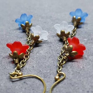 Flower Earrings, Hypoallergenic Ear Wires, Patriotic Earrings, Red, White and Blue