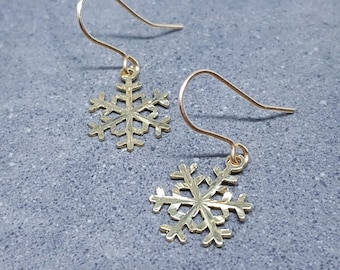Snowflake Earrings, Hypoallergenic Ear Wires, Gold Snowflake Earrings, Christmas Earrings, Brass Earrings, Festive Earrings