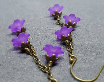 Flower Earrings, Hypoallergenic Ear Wires, Purple Earrings, Boho Jewelry, Simple Vintage Earrings