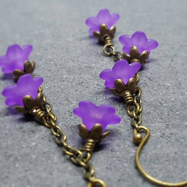 Pendientes de flores, ganchos hipoalergénicos, pendientes morados, joyería bohemia, pendientes vintage sencillos