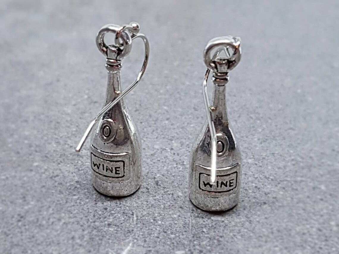 Wine Bottle Earrings Hypoallergenic Ear Wires Silver Wine Etsy UK