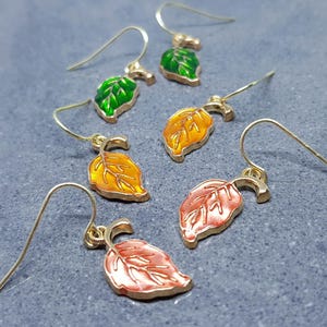 Leaf Earrings, Choice of Ear Wires, Autumn Leaves, Choice of Colours, Coral, Green, Golden, Gold Plated Jewellery