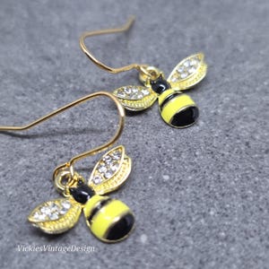 Crystal Rhinestone Bee Earrings, Hypoallergenic Ear Wires, Bumble Bee Earrings, Gold Plated Earrings, Bee Lovers Earrings, Nature Earrings