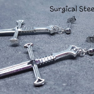 Dagger Earrings, Hypoallergenic Ear Wires, Sword Earrings, Cosplay Jewellery, Gothic Jewellery, Come as a Pair image 9