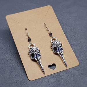 Raven Skull Earrings, Choice of Ear Wires, Bird Skull Earrings, Skull Earrings, Gothic Jewellery, Lightweight & Detailed, PRIMERO Crystals®
