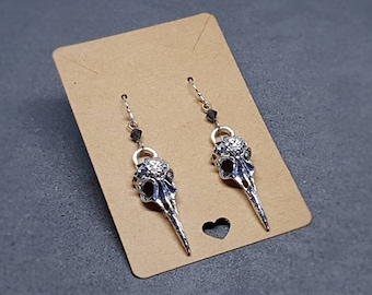 Raven Skull Earrings, Choice of Ear Wires, Bird Skull Earrings, Skull Earrings, Gothic Jewellery, Lightweight & Detailed, PRIMERO Crystals®