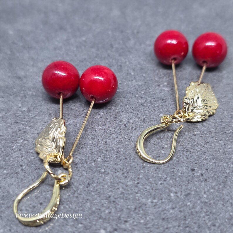 Glass Cherry Earrings, Berry Earrings, Hypoallergenic Ear Wires, Glass Jewelry, Fruit Earrings image 2