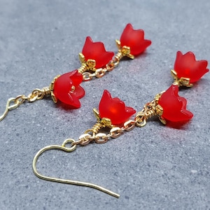 Flower Earrings, Hypoallergenic Ear Wires, Red Earrings, Boho Jewelry, Simple Vintage Earrings