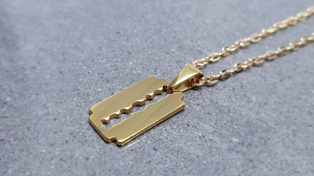Gold Razor Blade Necklace, Minamalistic Necklace, Stainless Steel