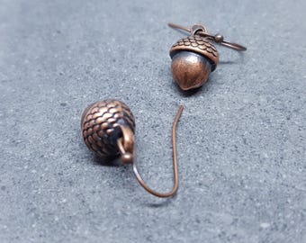 Pendientes de bellota grandes, alambres para pendientes hipoalergénicos, pendientes de otoño, pendientes de cobre, pendientes de otoño