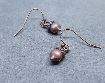 Pendientes de bellota, alambres hipoalergénicos, pendientes de otoño, pendientes de cobre, pendientes de otoño