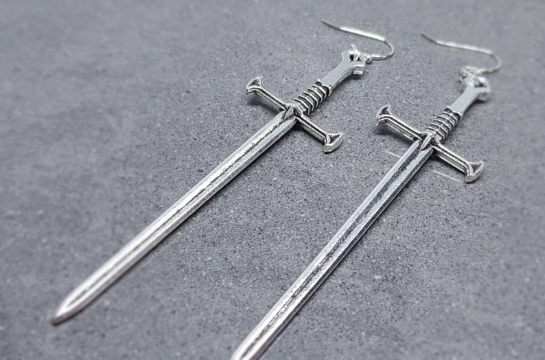 Dagger Earrings, Hypoallergenic Ear Wires, Sword Earrings, Cosplay Jewellery, Gothic Jewellery, Come as a Pair zdjęcie 7