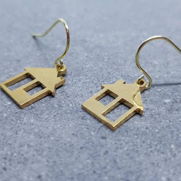 House Earrings, Hypoallergenic Ear Wires, Family Home Earrings, New Home Gifts, Gold Stainless Steel Earrings, Gift for her