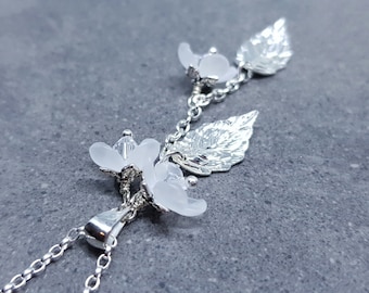 Flower Necklace, Clear PRIMERO Crystals®, White Blossom, Special Occasion Earrings, Crystal Flower Earrings, Matching Earrings Available