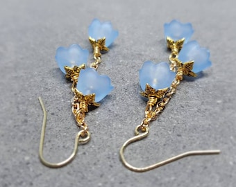 Flower Earrings, Hypoallergenic Ear Wires, Light Blue Earrings, Boho Jewelry, Simple Vintage Earrings