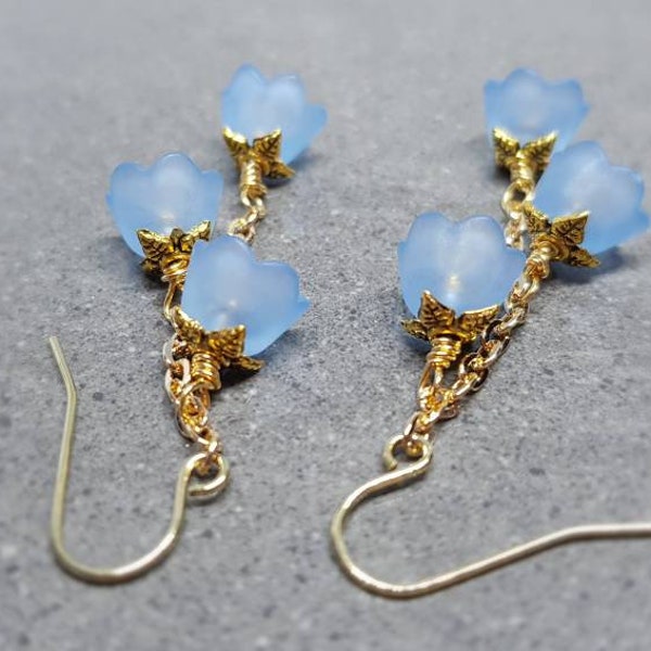 Flower Earrings, Hypoallergenic Ear Wires, Light Blue Earrings, Boho Jewelry, Simple Vintage Earrings