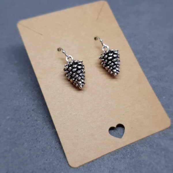 Silver Pinecone Earrings, Hypoallergenic Ear Wires, Autumn Winter Jewelry