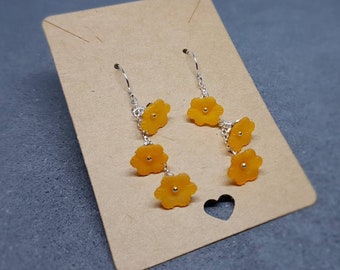 Flower Earrings, Hypoallergenic Ear Wires, Orange Earrings, Boho Jewelry, Simple Vintage Earrings