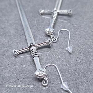 Boucles d'oreilles poignard, crochets d'oreille hypoallergéniques, boucles d'oreilles épée, bijoux cosplay, bijoux gothiques, par paire image 17