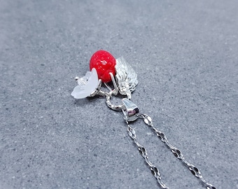 Glass Strawberry Necklace, Berry Jewellery, Flower Necklace, Fruit Necklace, Czech Glass, PRIMERO Crystals®