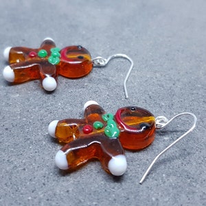Glass Gingerbread Men Earrings, Hypoallergenic Ear Wires, Christmas Earrings, Festive Earrings, Seasonal Jewellery