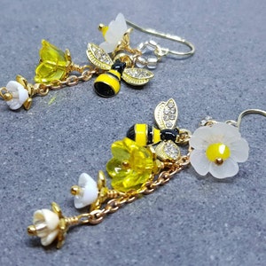 Bee Earrings, Hypoallergenic Ear Wires, PRIMERO Crystals®, Sterling Silver Ear Wires, Handmade Gifts, Flower Jewelry