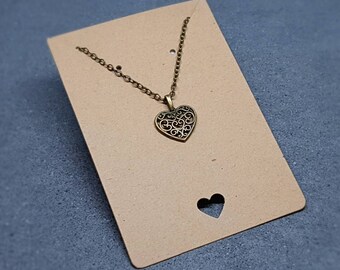 Tour de cou coeur, tour de cou minimaliste, tour de cou ton bronze antique, collier coeur