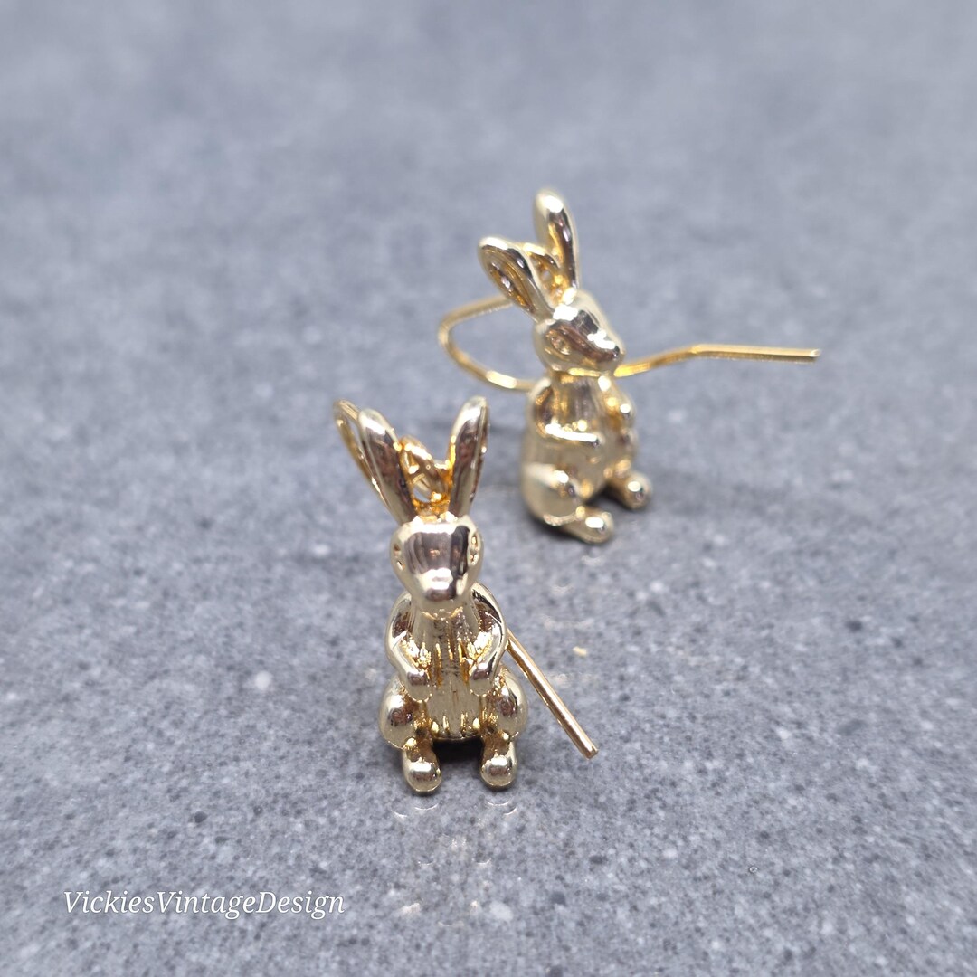 Bronze Rabbit Earring Rabbit Earrings With a Choice of Ear Wires: Real 18K Gold Plated Brass ...