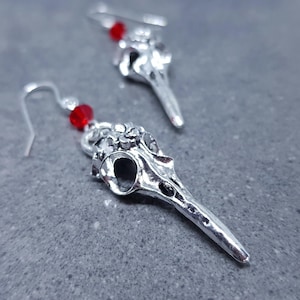 Raven Skull Earrings, PRIMERO Crystals®, Hypoallergenic Ear Wires, Bird Skull Earrings, Gothic Jewellery, Lightweight & Detailed