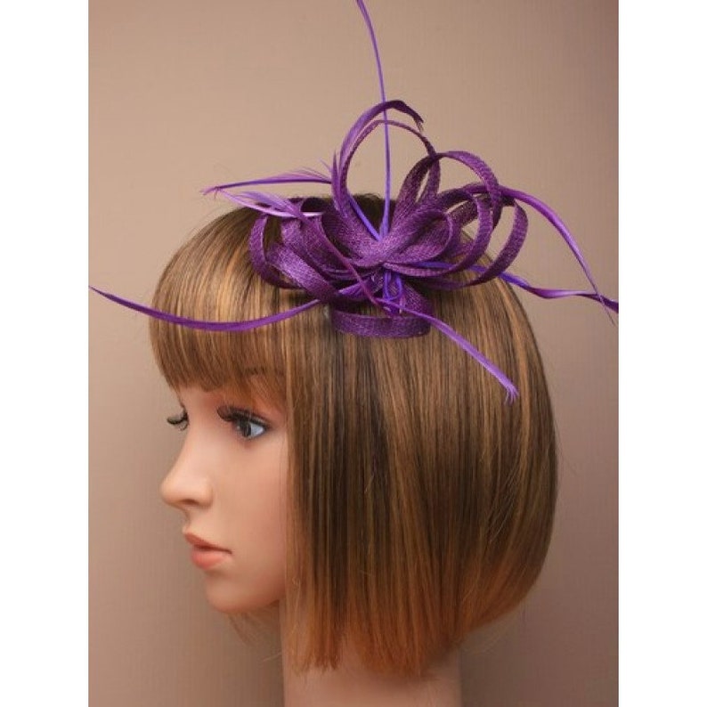 purple race day hat derby fascinator wedding fascinator,womens purple hat, purple loop flower sinamay feather fascinator cocktail hat